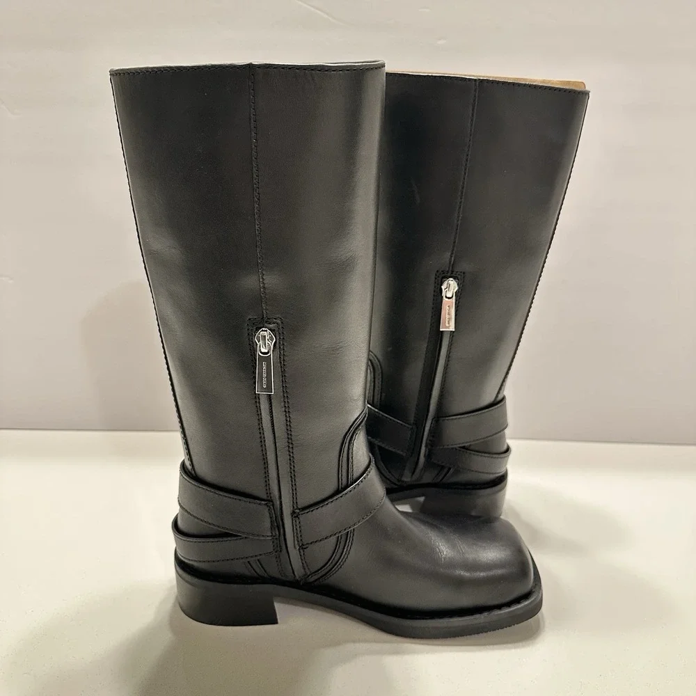 Michael Kors Crosby Moto Boots In Black Size 5.5 Leather Silver Accents with Box - Picture 5 of 12